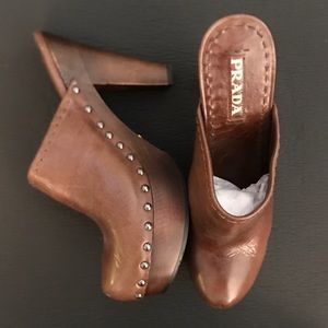 Prada wooden heeled clogs